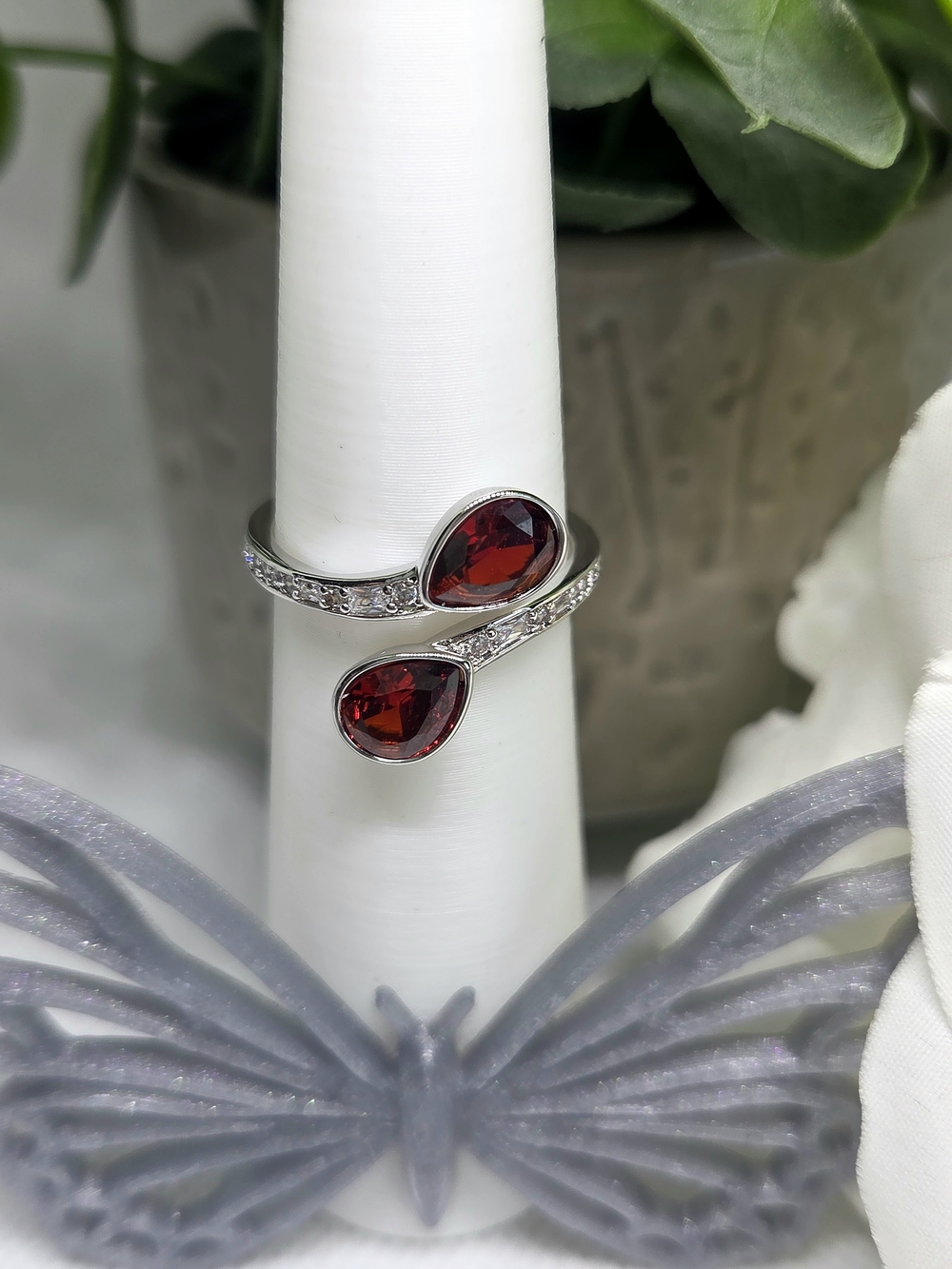 BP Red Garnet Wrap Ring On Rhodium Plating